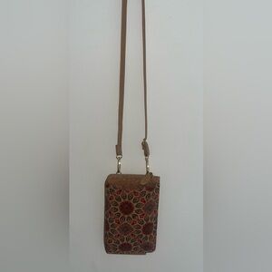 Brown Patterned Crossbody cork bag